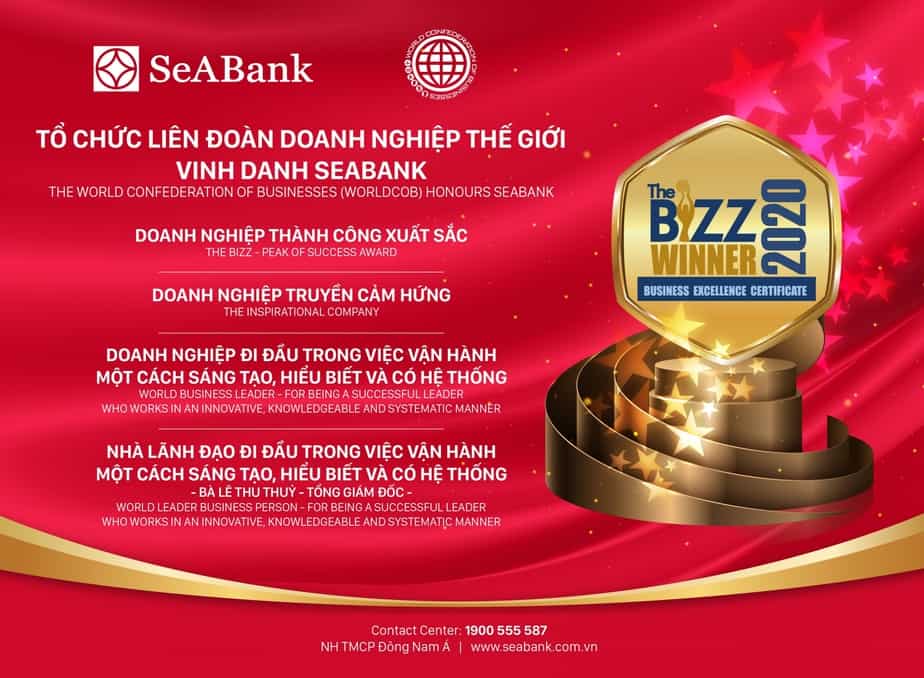 Ngân hàng SeABank nhận bốn giải thưởng danh giá của Tổ chức Liên đoàn Doanh nghiệp Thế giới (Worldcob)