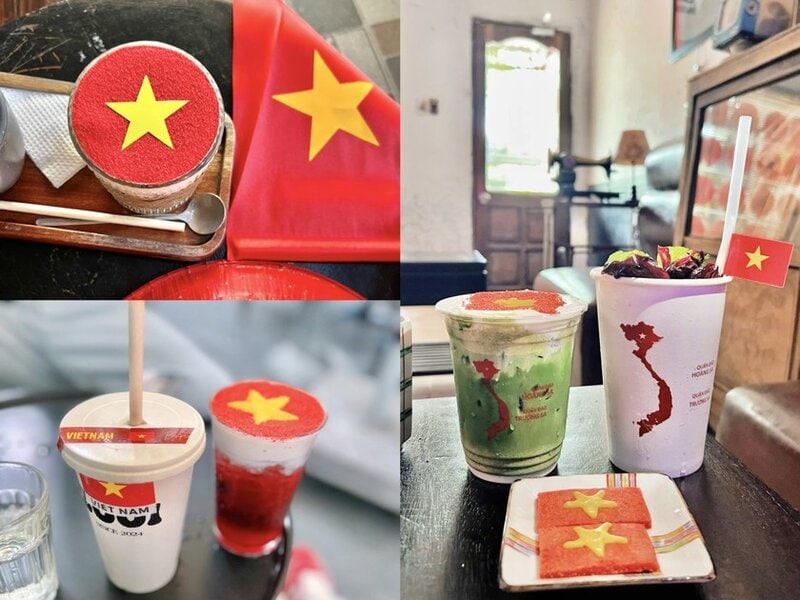 Tình yêu dân tộc còn được các bạn trẻ thể hiện bằng cách trang trí những ly nước in hình cờ đỏ sao vàng.