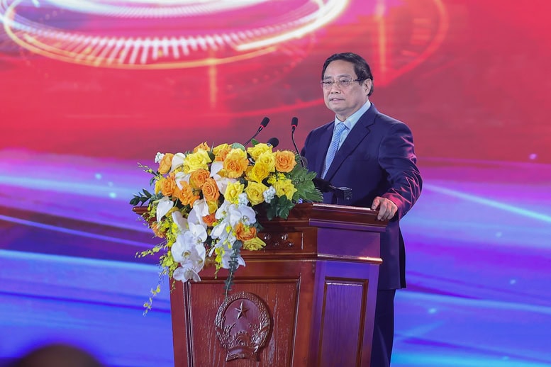 Thủ tướng Chính phủ Phạm Minh Chính phát biểu khai mạc Triển lãm. (Ảnh: Nhật Bắc)