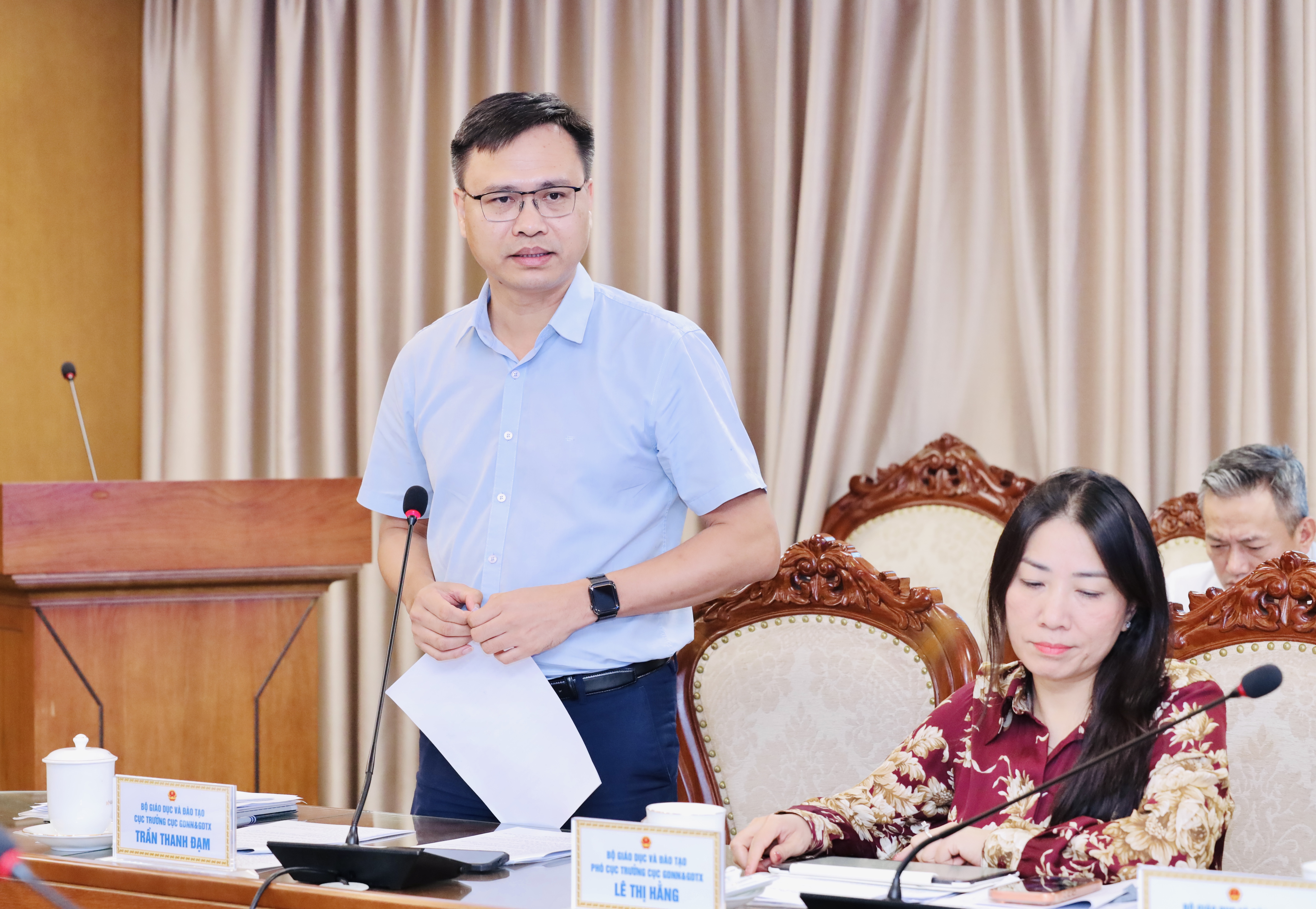 Ông Trần Thanh Đạm, Cục trưởng Cục GDNN, Bộ Giáo dục và Đào tạo phát biểu tại hội nghị.