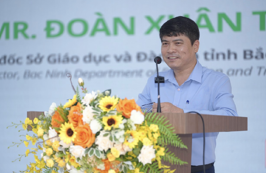 Ông Đoàn Xuân Thanh, Phó Giám đốc Sở Giáo dục và Đào tạo tỉnh Bắc Ninh phát biểu tại ngày hội.