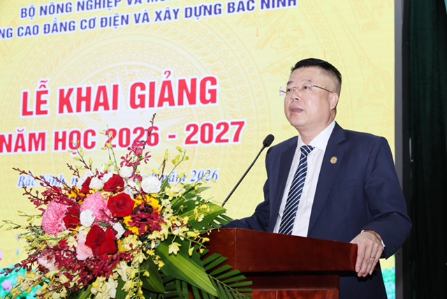 NGƯT.TS Nguyễn Quốc Huy, Hiệu trưởng BCEC phát biểu tại lễ khai giảng năm học 2026 - 2027
